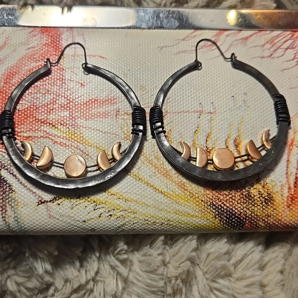 Large Hoop Moon Phase Earrings - Picture 2 of 3